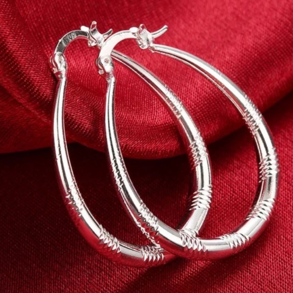 ***Luxury Circle 925 Sterling Silver Hoop Earrings - Picture 3 of 6